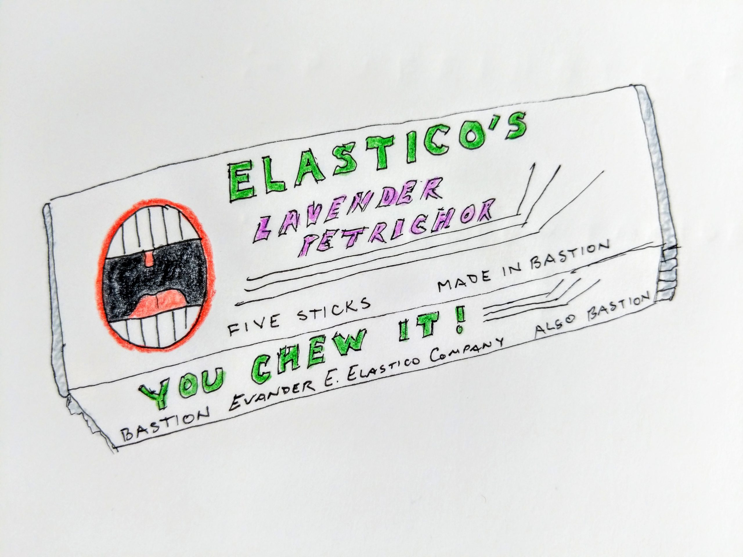drawing of Elastico's Lavender Petrichor gum